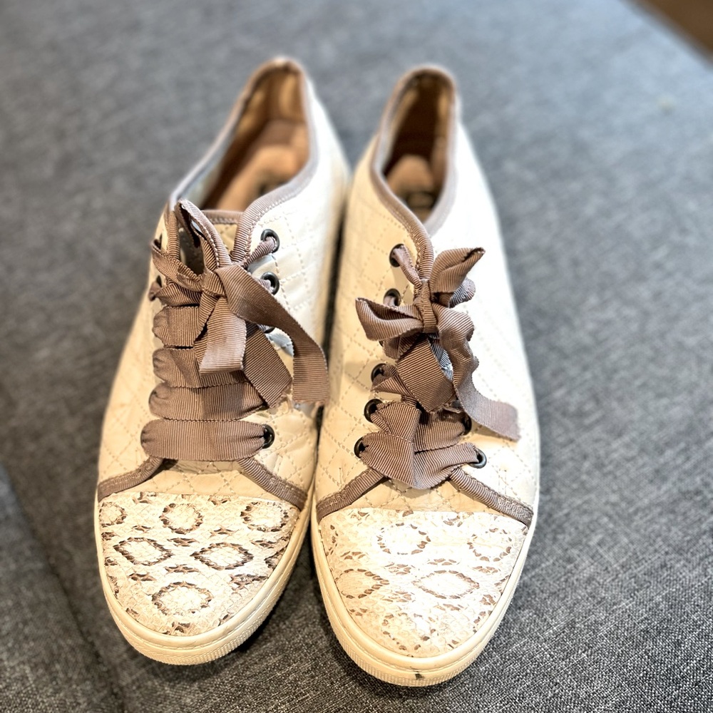 Lanvin Cream Snake Skin Leather Sneaker FREE SHIPPING